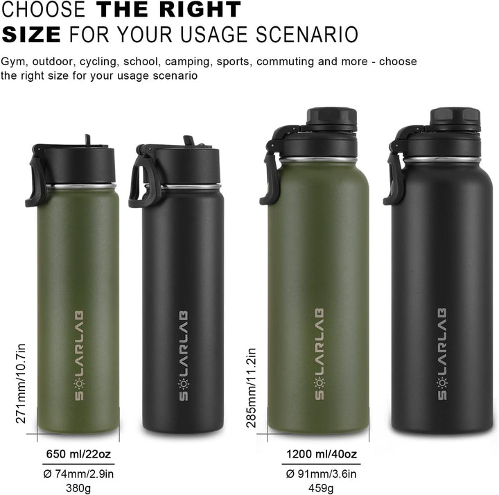 SOLARLAB Trinkflasche edelstahl - Thermoflasche Isolierflasche Thermoskanne 1l für heisse und kalte