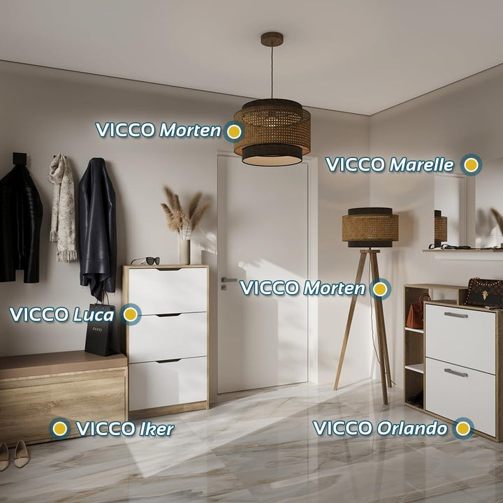 Vicco Schuhkipper Orlando, Schuhregal, Weiss/Sonoma, 80 x 128.3 cm mit 3 Fächern, Weiß/Sonoma