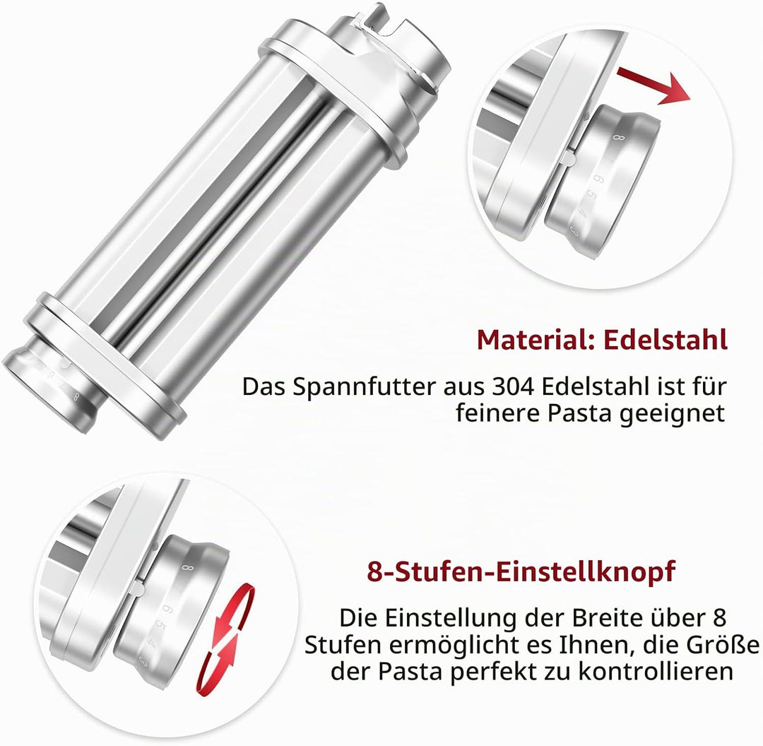 Assiduous Nudelaufsatz für Bosch Standmixer, 3 Stück Pasta Roller für Bosch Nudelaufsatz Set, inklus