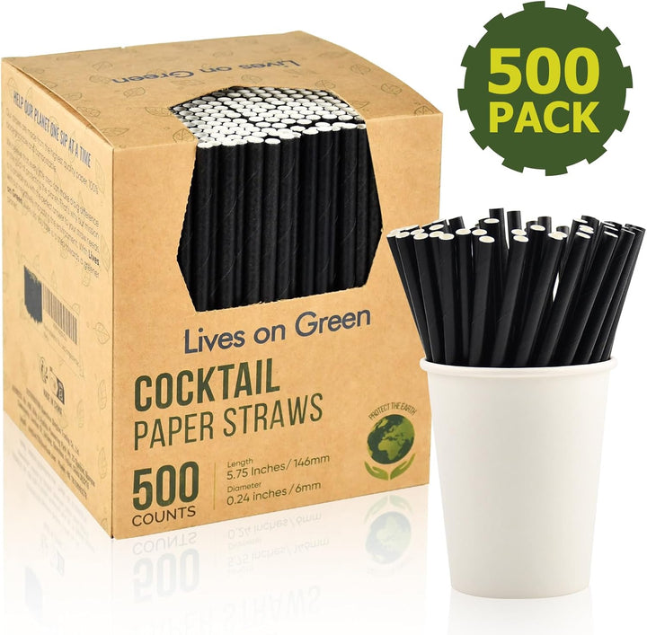 Kleine schwarze Papierstrohhalme für Cocktails, Kaffee & Short Drinks - 14,6 x 0,6 cm, 500 Stück - 1