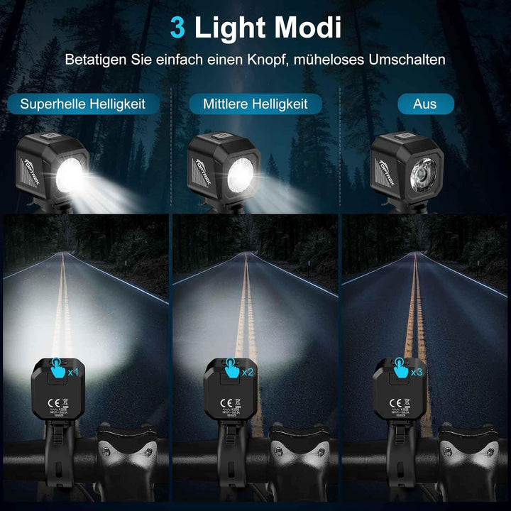 toptrek Fahrradlicht Set USB Aufladbar, StVZO zugelassen Fahrrad Lichter Led Set, IPX5 Wasserdicht F