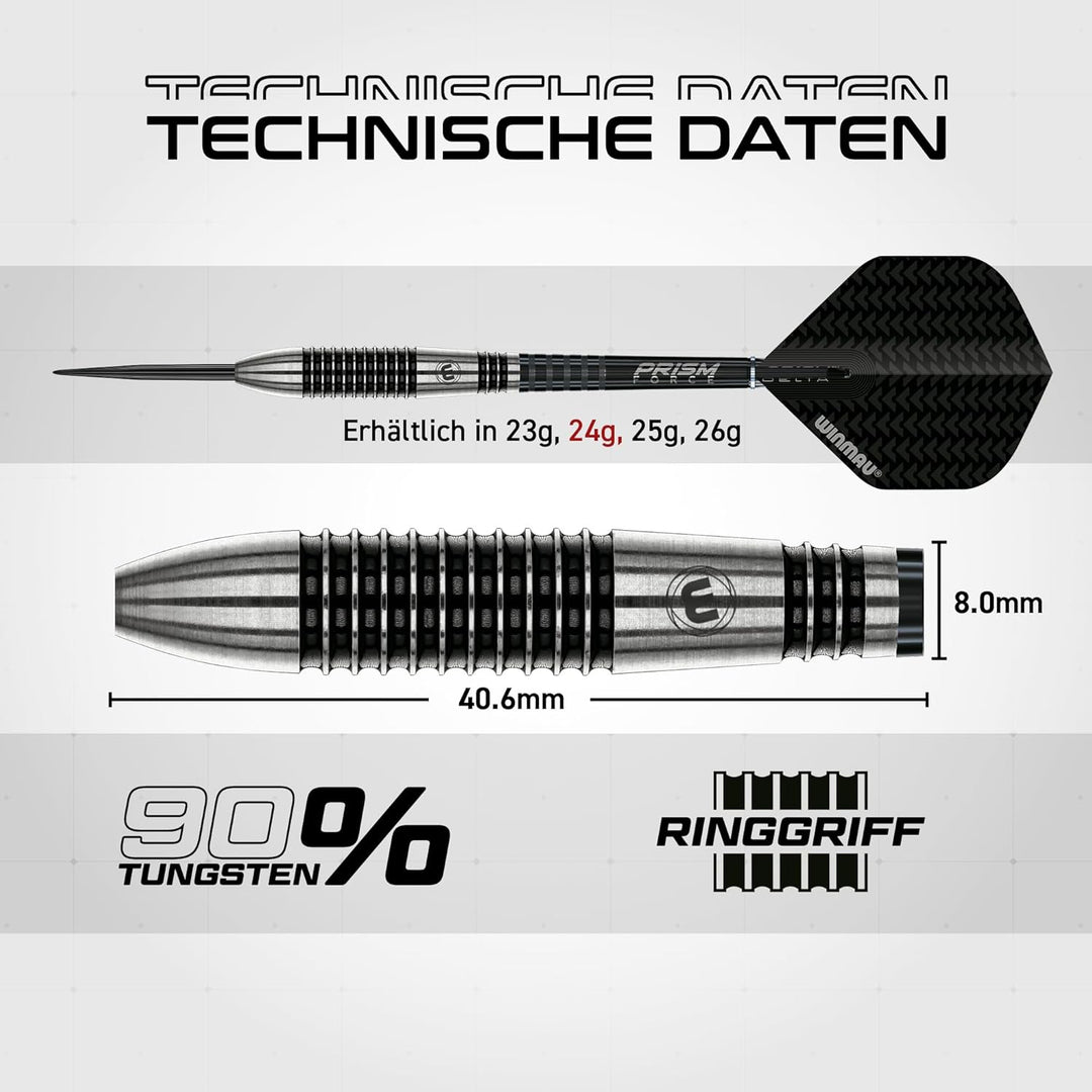 WINMAU Blackout Profi Stahlspitze Wolfram Dartpfeile mit Flüge und Stiele (Wellen) 24g Torpedo, 24g