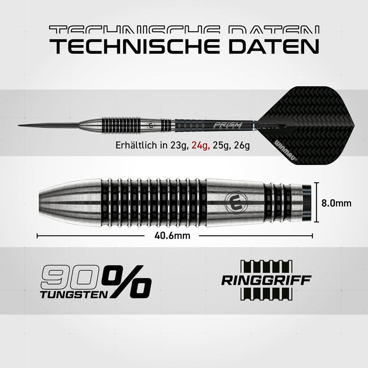 WINMAU Blackout Profi Stahlspitze Wolfram Dartpfeile mit Flüge und Stiele (Wellen) 24g Torpedo, 24g