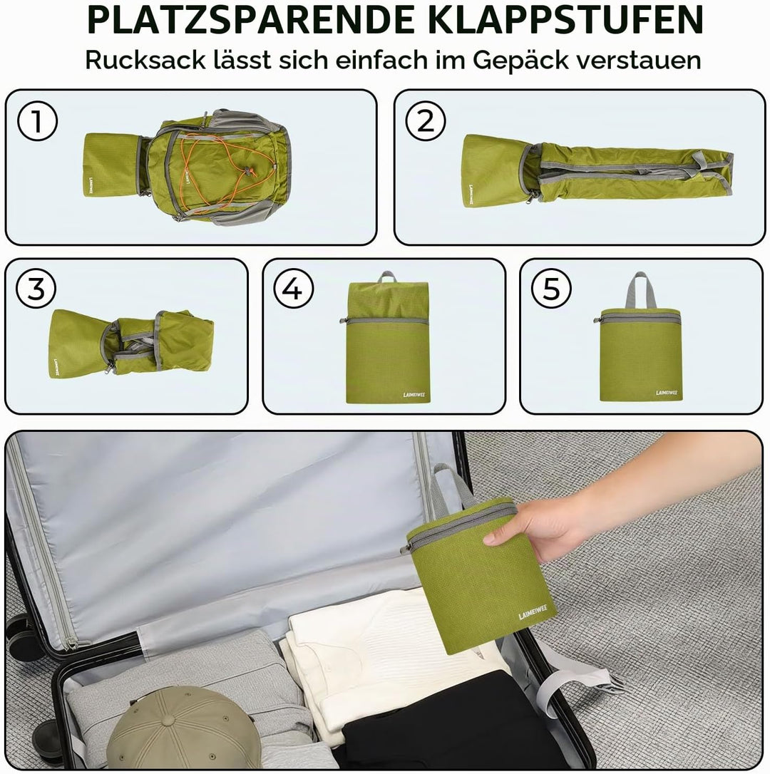 Faltbarer Wanderrucksack, Kleiner Tagesrucksack Ultraleicht für Herren &amp; Damen, Foldable Backpack, I