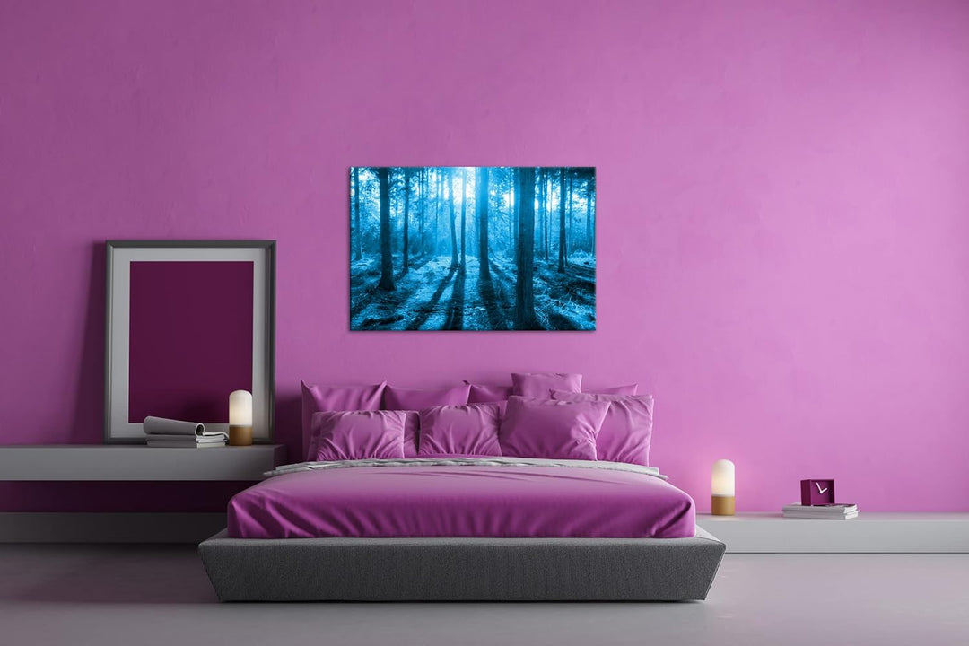deyoli Moos bedeckter Wald Format: 100x70 Effekt: Monocrome Blau als Leinwand, Motiv fertig gerahmt