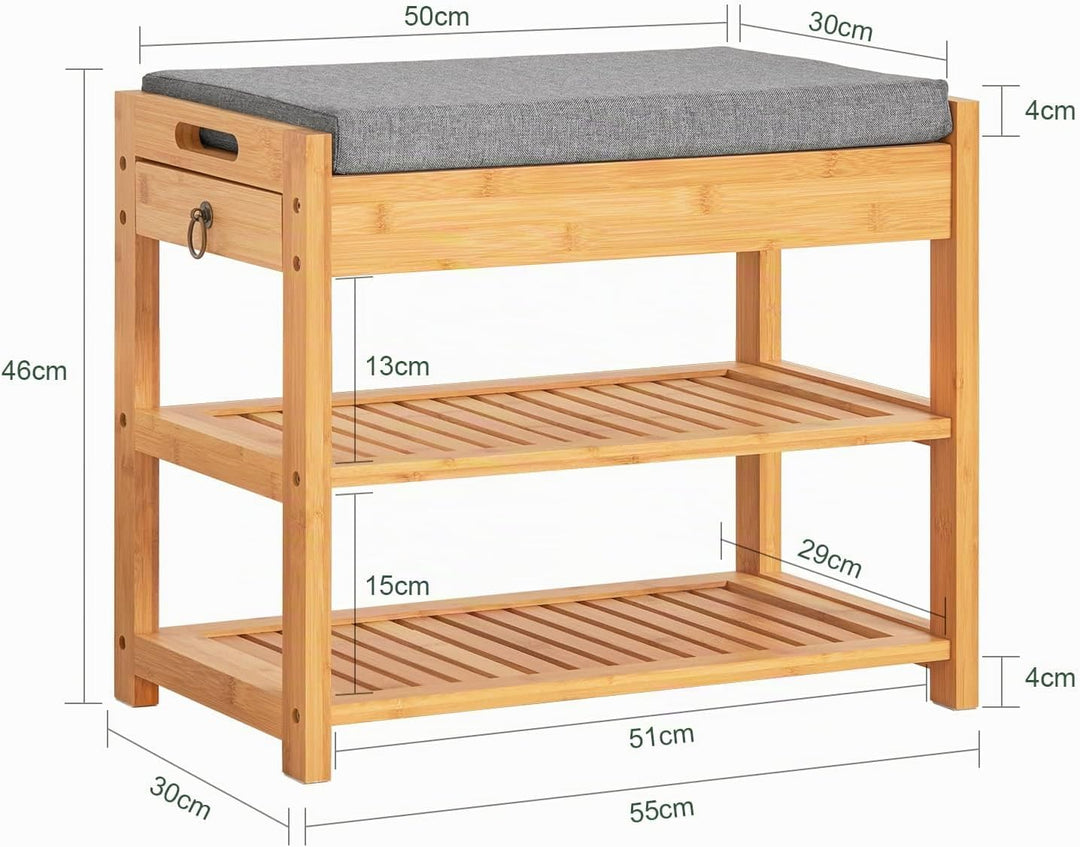 SoBuy FSR49-N Schuhbank mit Sitzkissen und Schublade Sitzbank Schuhregal Bambus BHT ca.: 55x46x30cm
