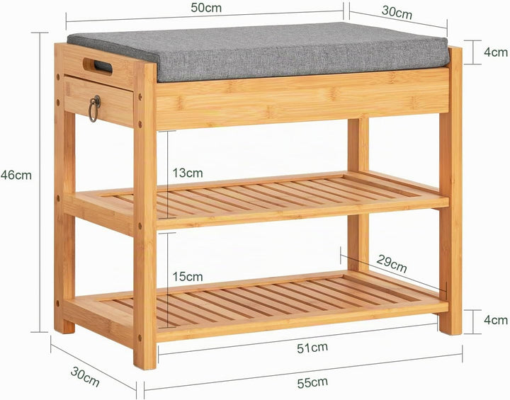 SoBuy FSR49-N Schuhbank mit Sitzkissen und Schublade Sitzbank Schuhregal Bambus BHT ca.: 55x46x30cm