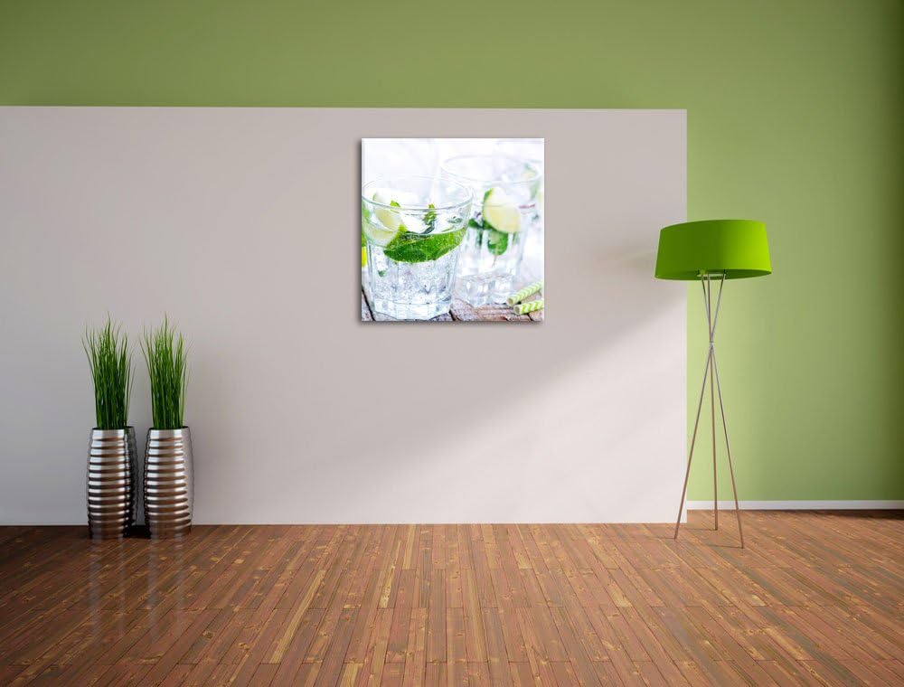 Mojito-Gläser mit Minze, Format: 70x70 auf Leinwand, XXL riesige Bilder fertig gerahmt mit Keilrahme