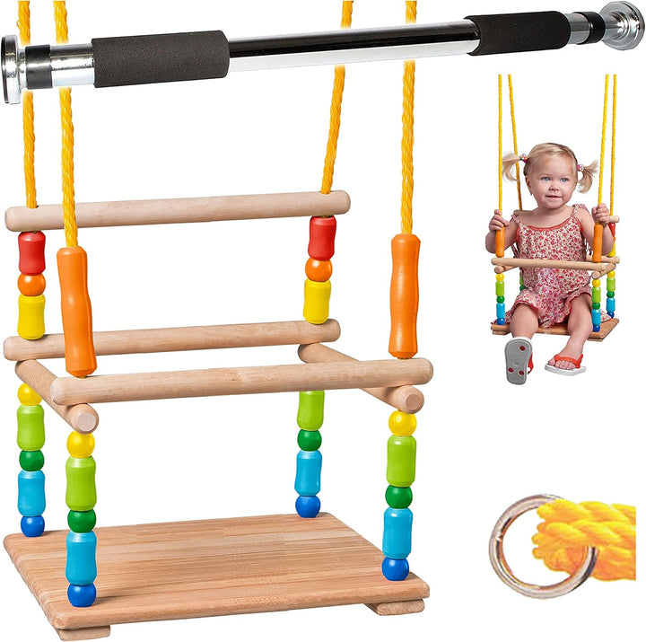 alles-meine.de GmbH 1 Stück Kinderschaukel/Schaukel aus Holz + Türreck - Gitterschaukel - mitwachsen
