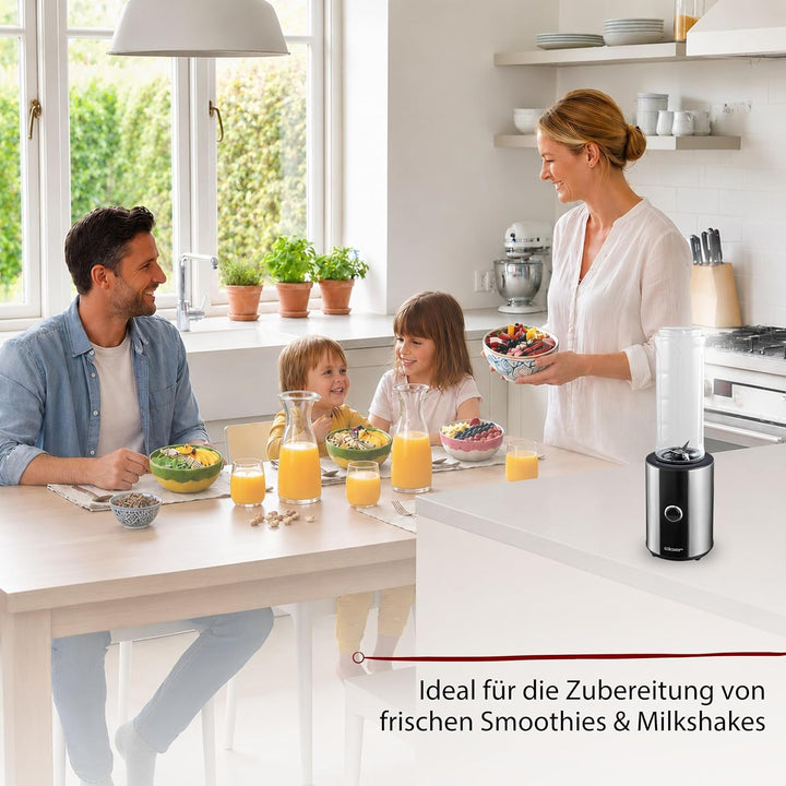Cloer 6969 Smoothie Maker, Mini Standmixer to go, Milchshakes, Behälter 600 ml, Trinkflasche aus Tri