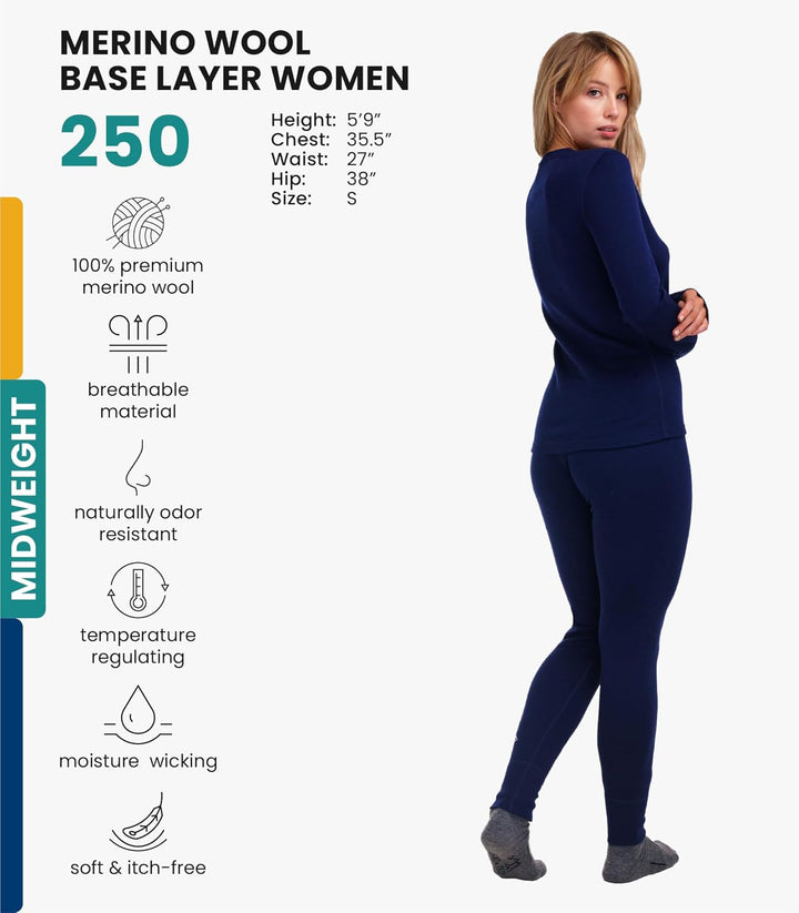 Merino.tech 100% Merino Unterwäsche Damen Set - Leicht, Mittelgewicht, Funktionsunterwäsche Merinowo