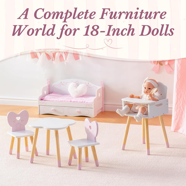 ROBOTIME Holz Puppen Doppelbett, Sofa Bett mit Ausziehfunktion, Puppen Etagenbett mit 2 Sets Bettwäs