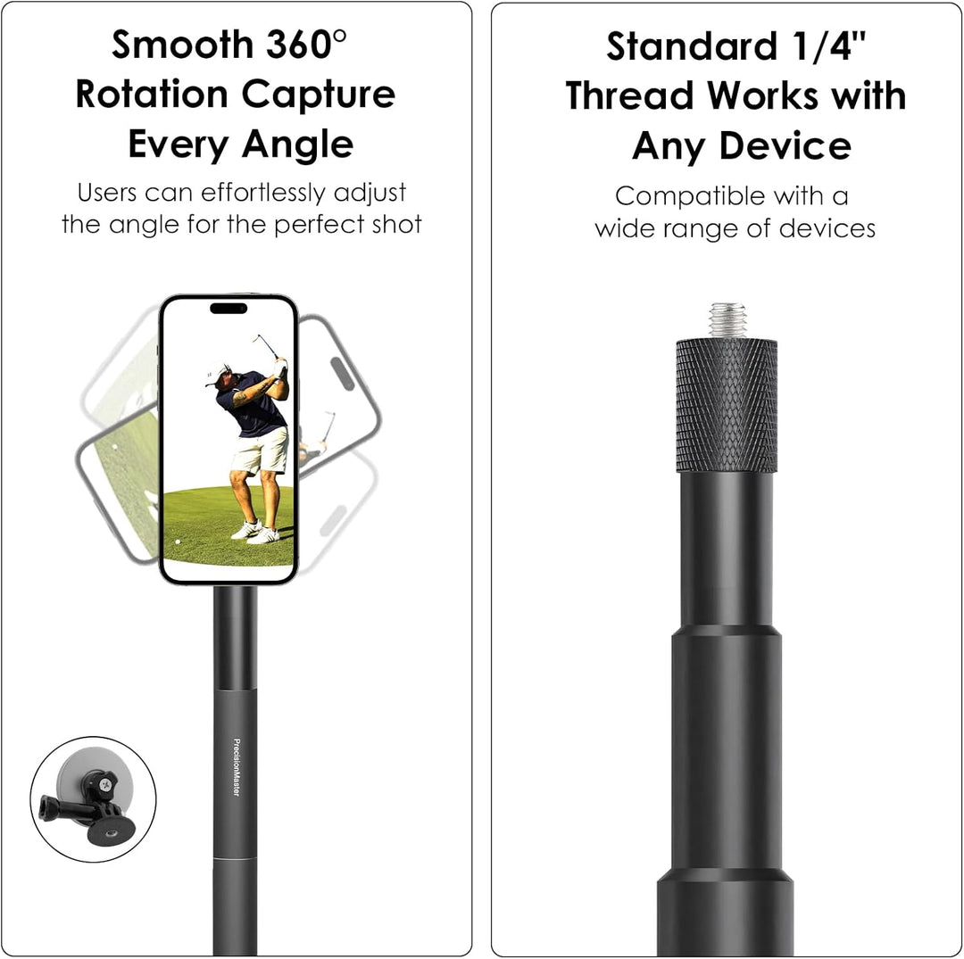 PrecisionMaster Golf Stativ Einbeinstativ, Magnetischer Golf-Filmstab, 135cm Verstellbares Aluminium