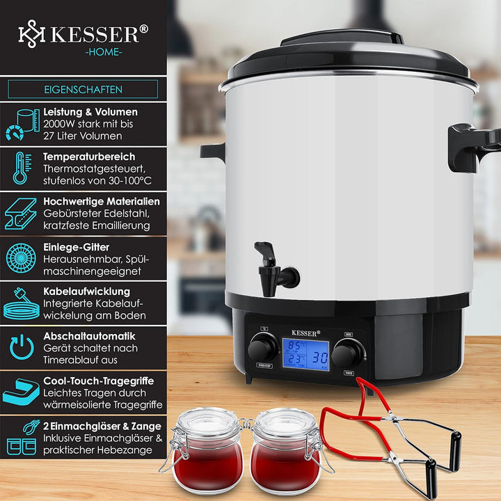 KESSER Einkochautomat 27 Liter Glühweinkocher Glühweinkessel mit Timer 2000 Watt Temperatur von 30-1
