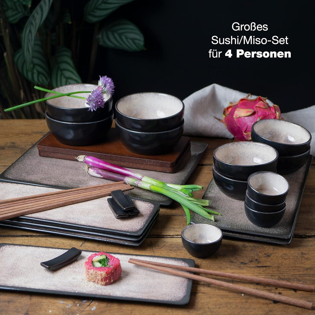 Moritz & Moritz Sushi Geschirr Set für 4 Personen - 29 Teile - Sushi Servierset mit 3X Sushi-Platte