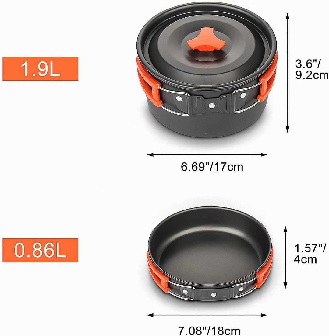 ColdShine 8 Teilig Aluminium Camping Kochset Campinggeschirr Topf Set Outdoor Camping Kochen Braten