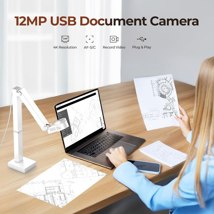 CZUR Fancy S Pro 4K USB-Dokumentenkamera, 12MP Webcam mit LED-Licht und Mikrofon, bis zu 60 fps, Aut