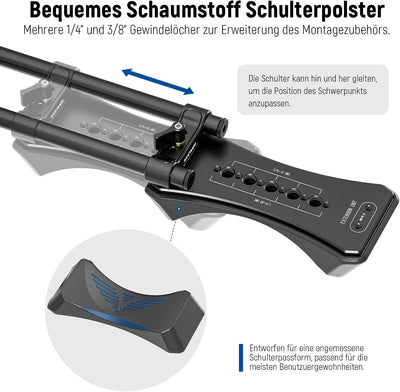 NEEWER Universal Shoulder Rig Set, 16"/40cm Erweitertes 15mm Stange Unterstützung System Kamerastabi