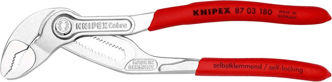 KNIPEX Cobra, Wasserpumpenzange | Rohrzange, Chrom-Vanadium, Rostschutz verchromt, 180 mm, 87 03 180