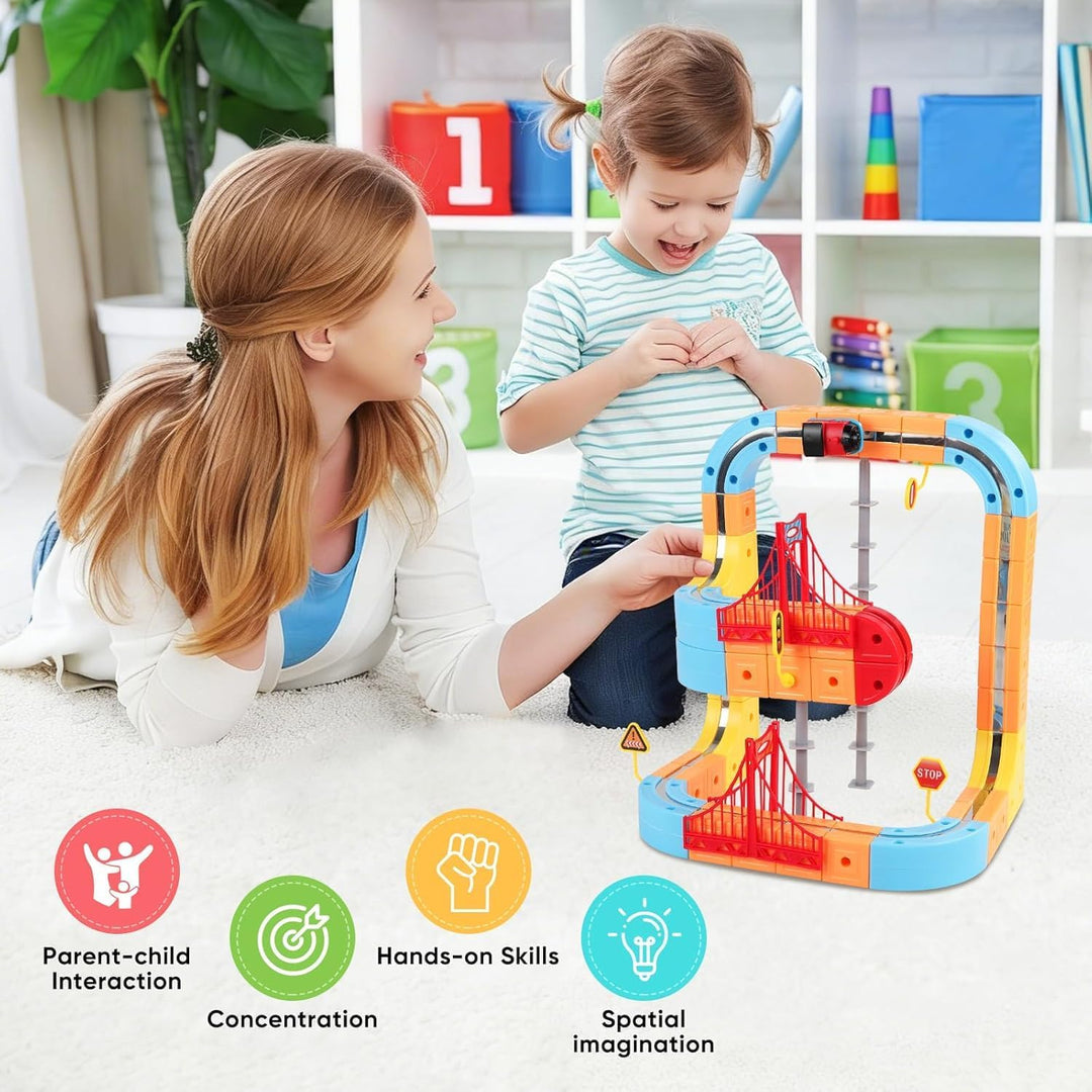 Felly Electric Train Set für Kinder, 3D-eingebetteten Layouts, Flexible Rennbahn Cube Track, DIY Zug