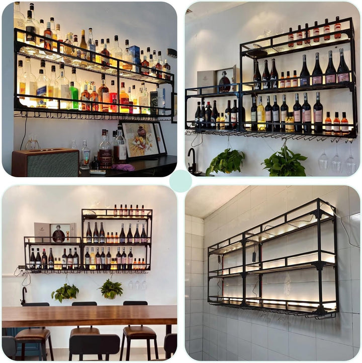 Weinregal Wand, 3 Ebenen Wand-Weinregale mit Glashalter, Multi funktionaler Weinpareite Display Rack