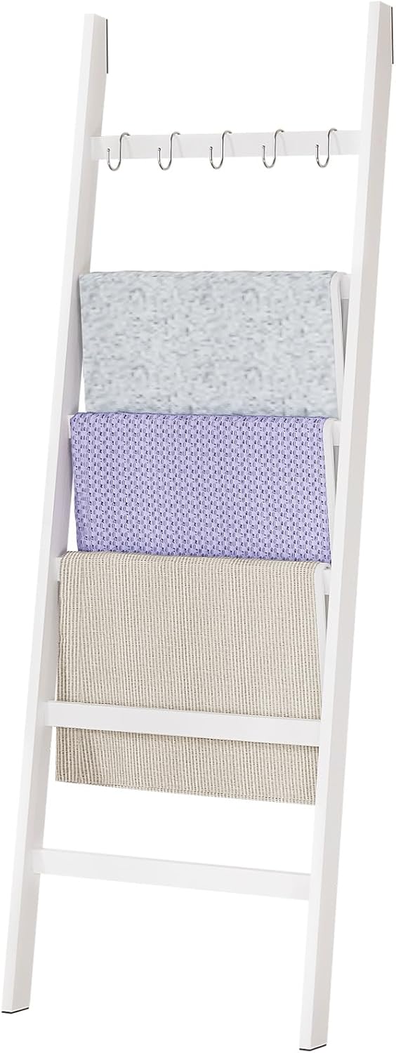 Yorbay Handtuchleiter Bambus 6 Sprossen: Kleiderleiter mit 2 Sturzsicherheitsriemen und 5 Haken - De