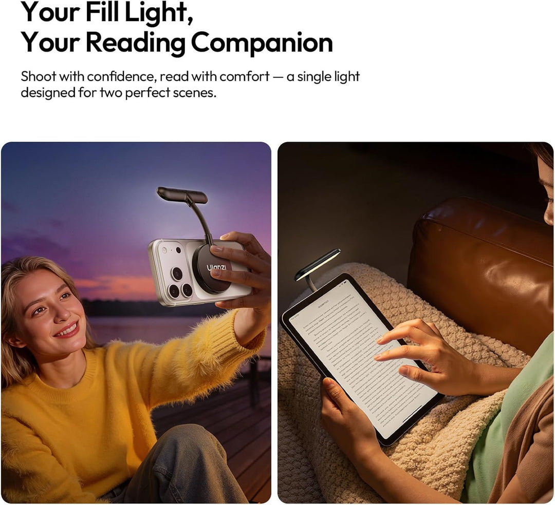 ULANZI M10 Magnetische Selfie Licht; Mini Flexible LED Handylicht, Clip-On Leseleuchte mit 5-stufig