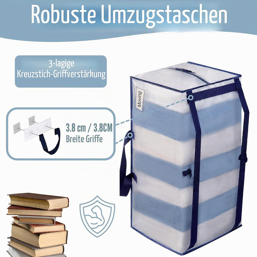 VENO 87 Liter extra grosse Umzugstaschen mit Rucksackgurten, Umzugshelfer, starke Griffe und Reissve
