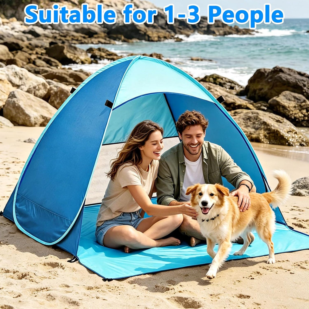 Pop Up Strandmuschel, UPF 50+, Windschutz Strand, Strandzelt für 1-3 Personen, inkl. Tragetasche und
