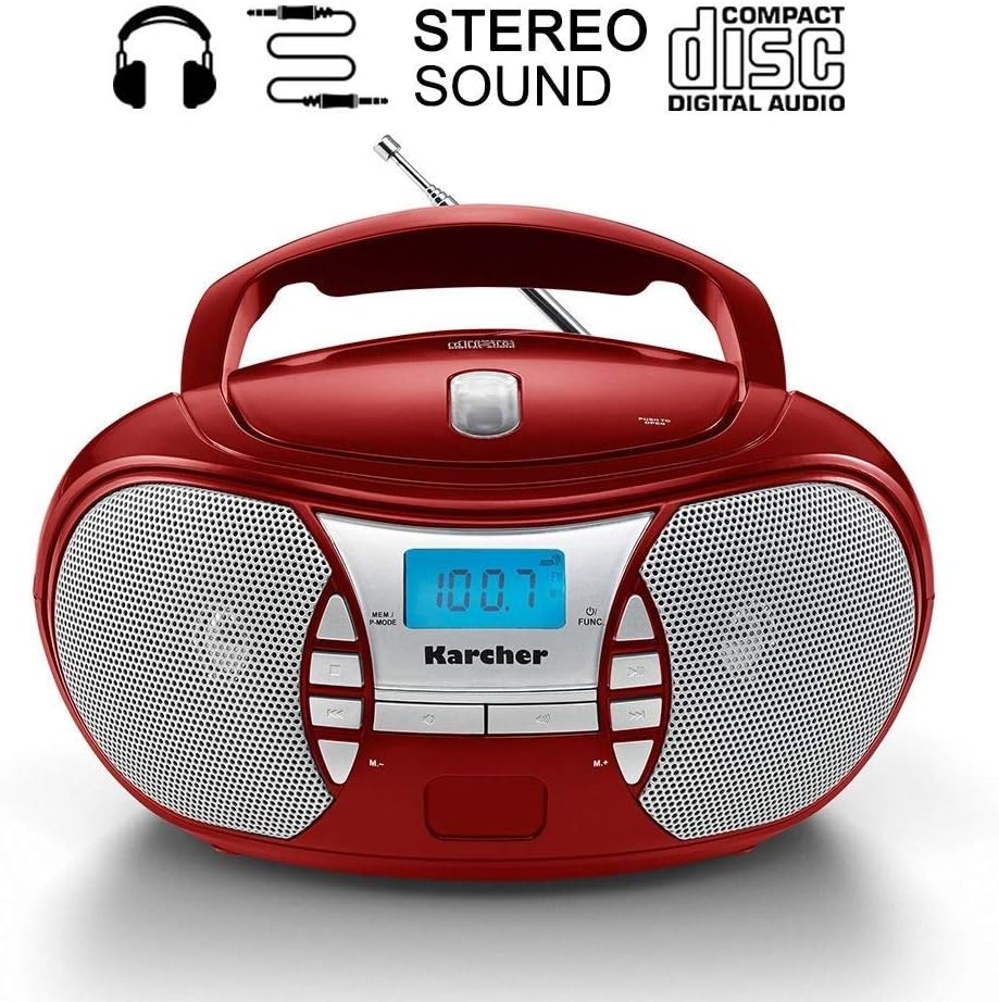 Karcher RR 5025-R tragbares CD Radio (CD-Player, Boomboxen, UKW Radio, Batterie/Netzbetrieb, AUX-In)
