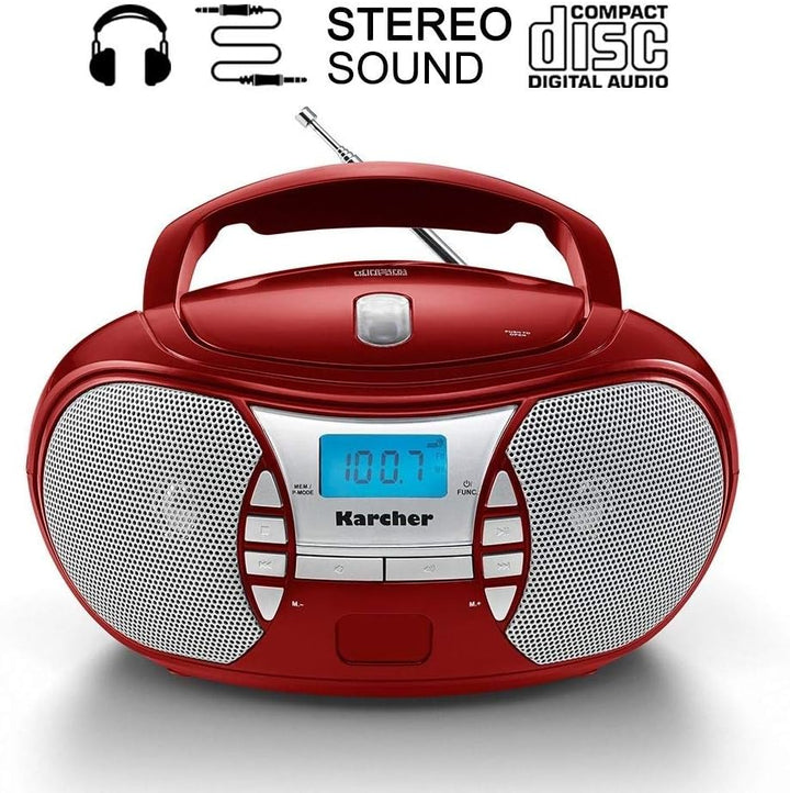 Karcher RR 5025-R tragbares CD Radio (CD-Player, Boomboxen, UKW Radio, Batterie/Netzbetrieb, AUX-In)