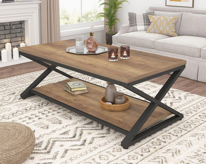 HSH Couchtisch Eiche Hell mit Stauraum, moderner Wohnzimmertisch aus Holz, minimalistischer Sofatisc