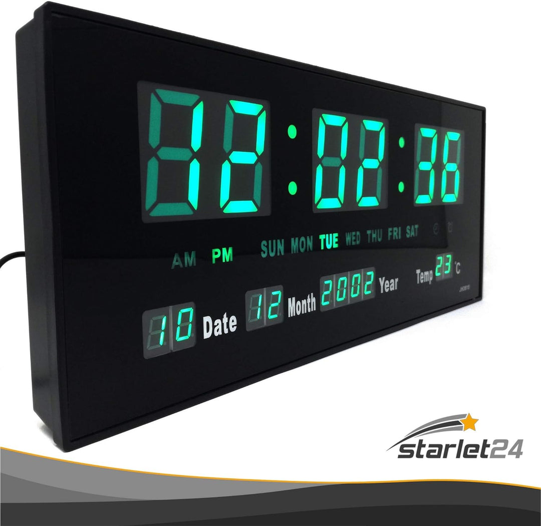 Starlet24 LED Wanduhr mit Timer Wecker Schlummer Kalender Temperatur grosse LED-Anzeige 36x15cm (JH3