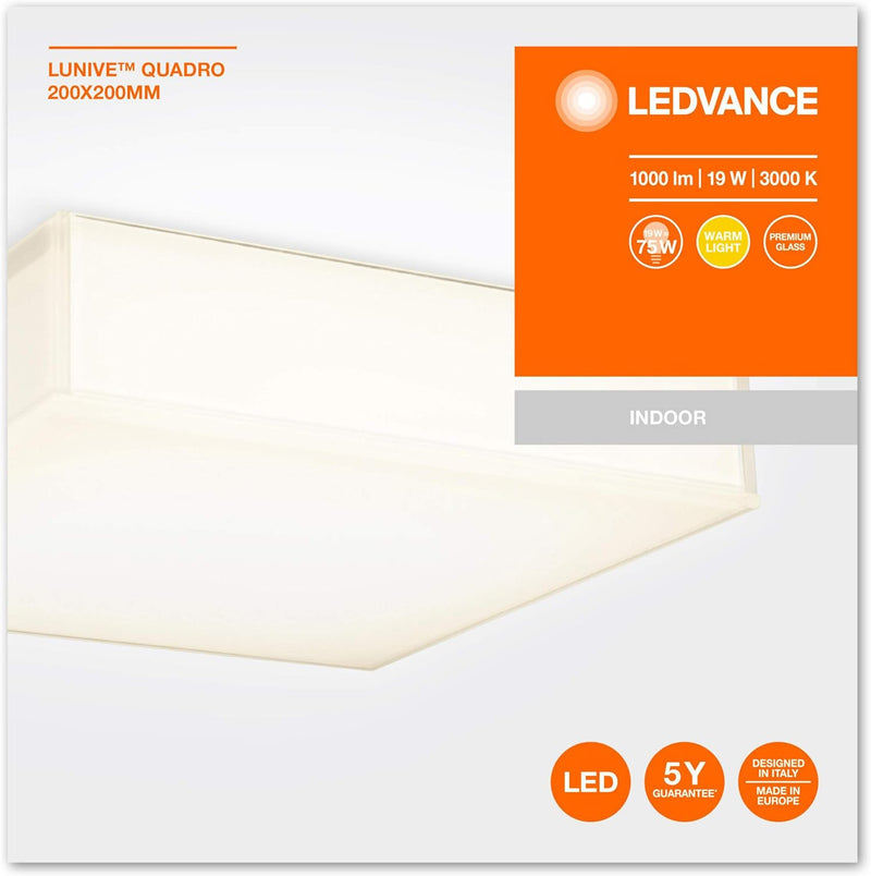 LEDVANCE LED Wand- und Deckenleuchte, Leuchte für Innenanwendungen, Warmweiss, 200,0 mm x 200,0 mm x