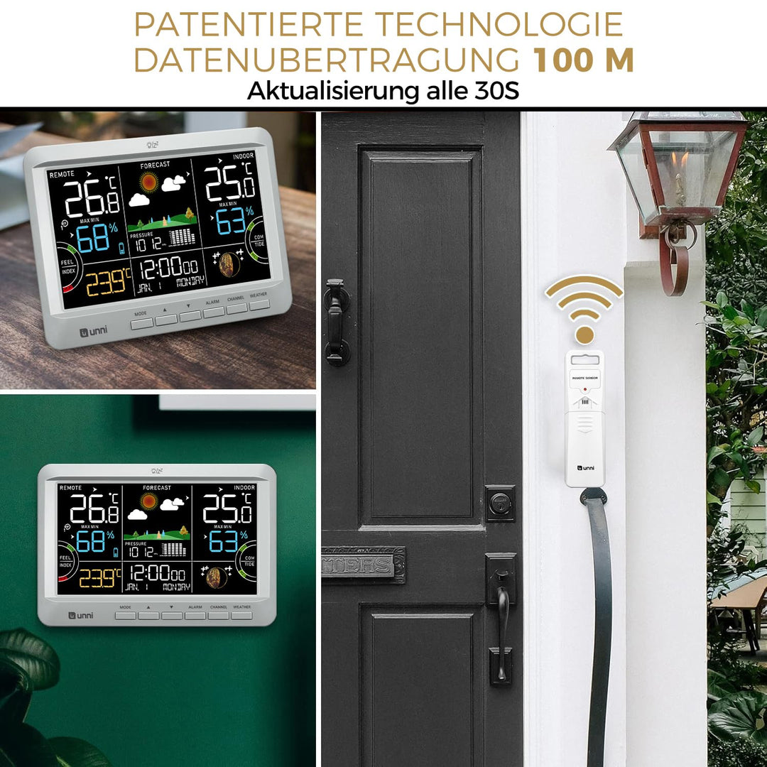Funk Wetterstation mit Aussensensor Netzbetrieb und Batteriebetrieb, Funkwetterstation mit 3 Helligk