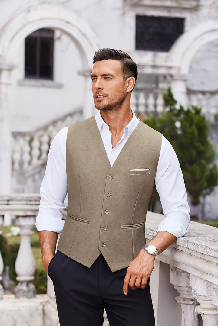 COOFANDY Herren Anzugweste Anzug V-Ausschnitt Formale Hochzeit Klassische Slim fit Baumwolle Einfarb