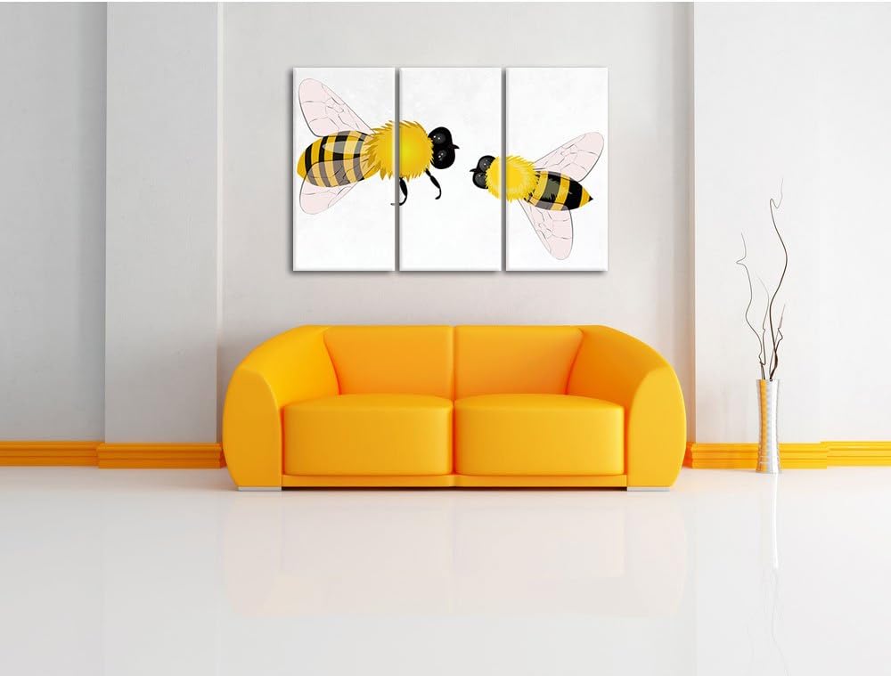 Pixxprint Hübsche Bienen als Leinwandbild/Grösse: 3 Teilig (120x80) cm/Wandbild/Kunstdruck/fertig be