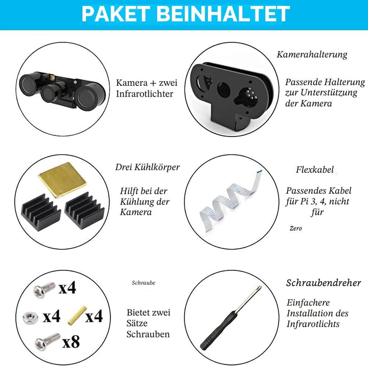CUQI für Raspberry-Pi-Infrarot-Nachtsicht-IR-Kamera mit Acryl-Halter-Fall, Einstellbarer Fokus-Webca