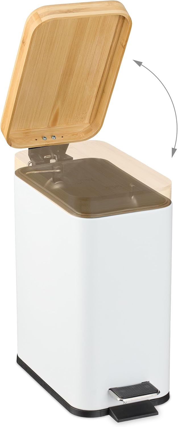 Relaxdays Mülleimer Bad, 5 Liter, entnehmbarer Inneneimer, Kosmetikeimer, Metall, Badmülleimer mit B