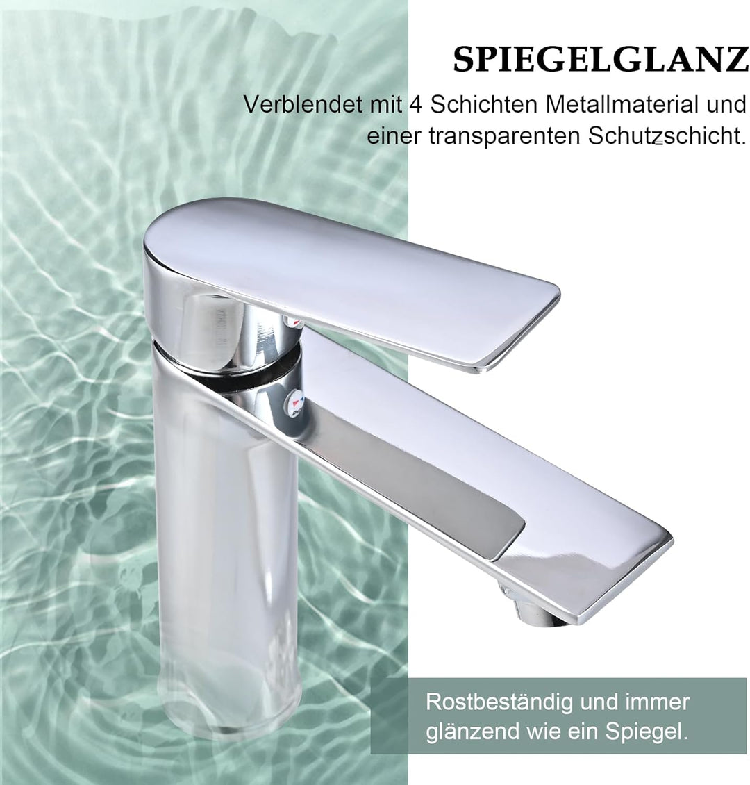 Wasserhahn Bad, Waschtischarmatur aus Edelstahl, Einhebelmischer für Waschbecken mit Keramikkartusch