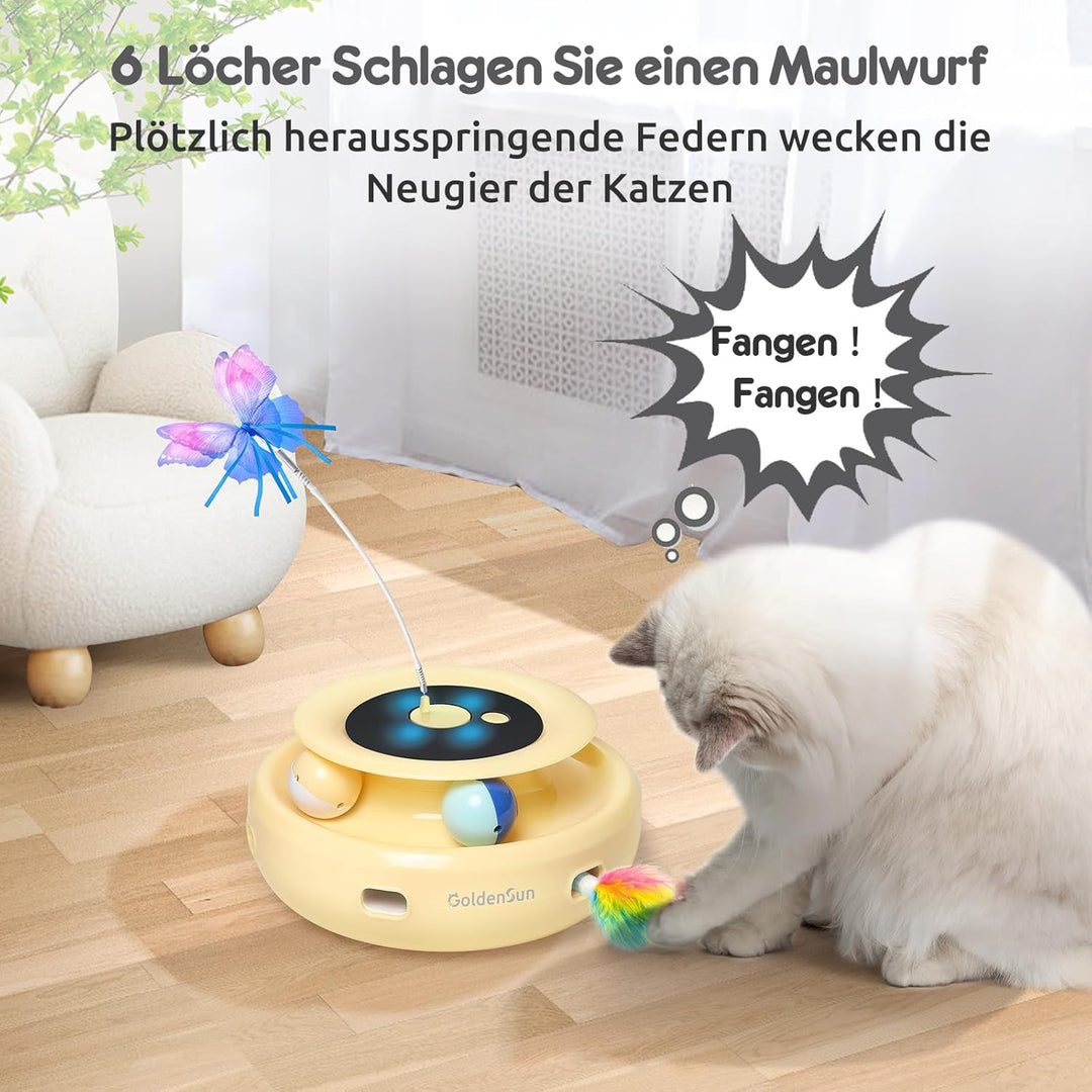GoldenSun Interaktives Katzenspielzeug, 3 in 1 Elektrisch Automatischer Spielzeug für Katzen, Whack-
