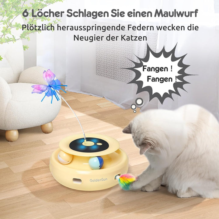 GoldenSun Interaktives Katzenspielzeug, 3 in 1 Elektrisch Automatischer Spielzeug für Katzen, Whack-