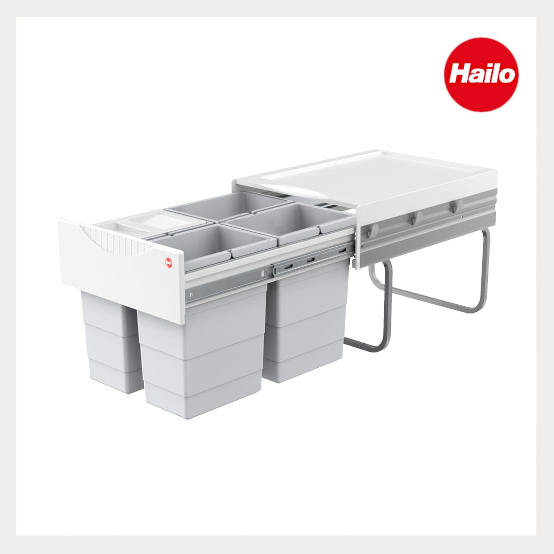 Hailo Abfallsammler 3643141 | 4x 8,5 Liter | Einbau Mülleimer für 40 cm Unterschrank | Mülltrennsyst