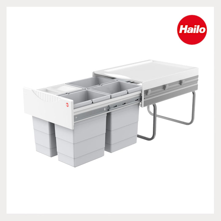 Hailo Abfallsammler 3643141 | 4x 8,5 Liter | Einbau Mülleimer für 40 cm Unterschrank | Mülltrennsyst