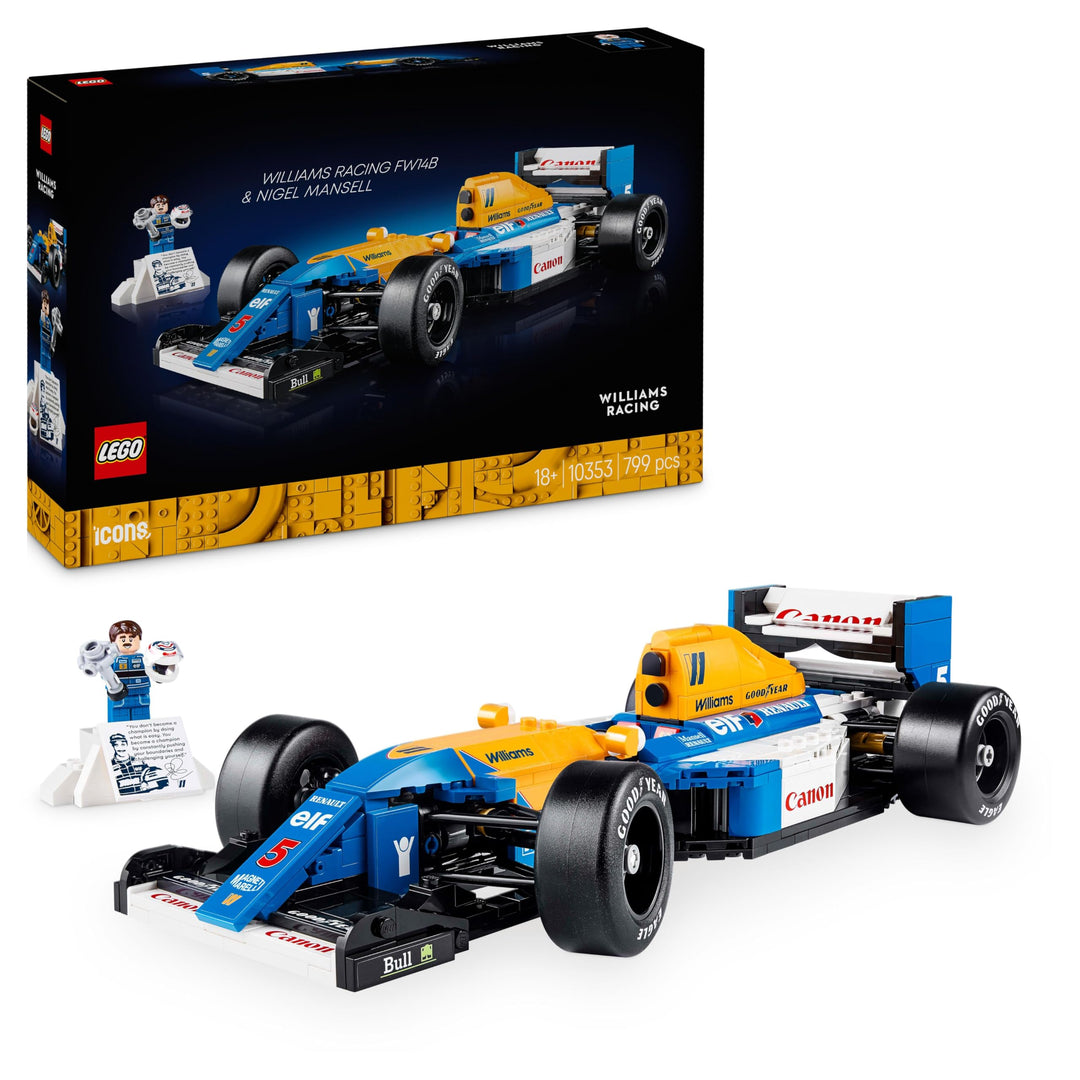 LEGO Icons Williams Racing FW14B mit Nigel Mansell - F1 Modellauto Set mit Rennfahrer Minifigur zum
