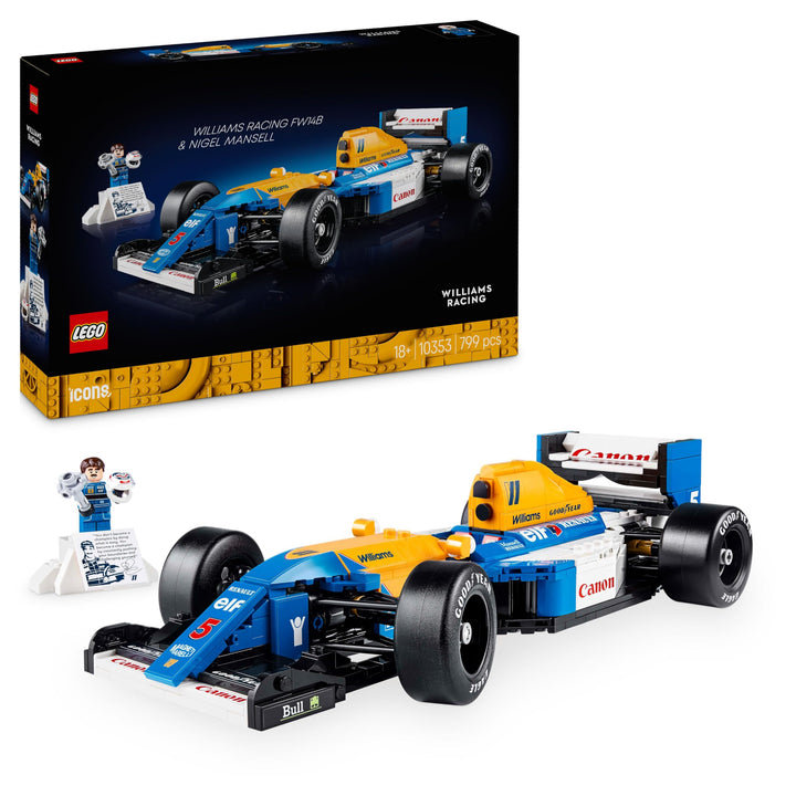 LEGO Icons Williams Racing FW14B mit Nigel Mansell - F1 Modellauto Set mit Rennfahrer Minifigur zum