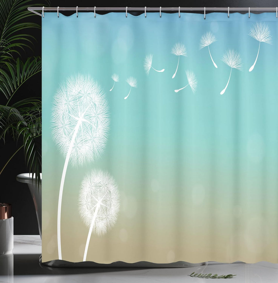 ABAKUHAUS Löwenzahn Duschvorhang, Pusteblume auf Wind, mit 12 Ringe Set Wasserdicht Stielvoll Modern