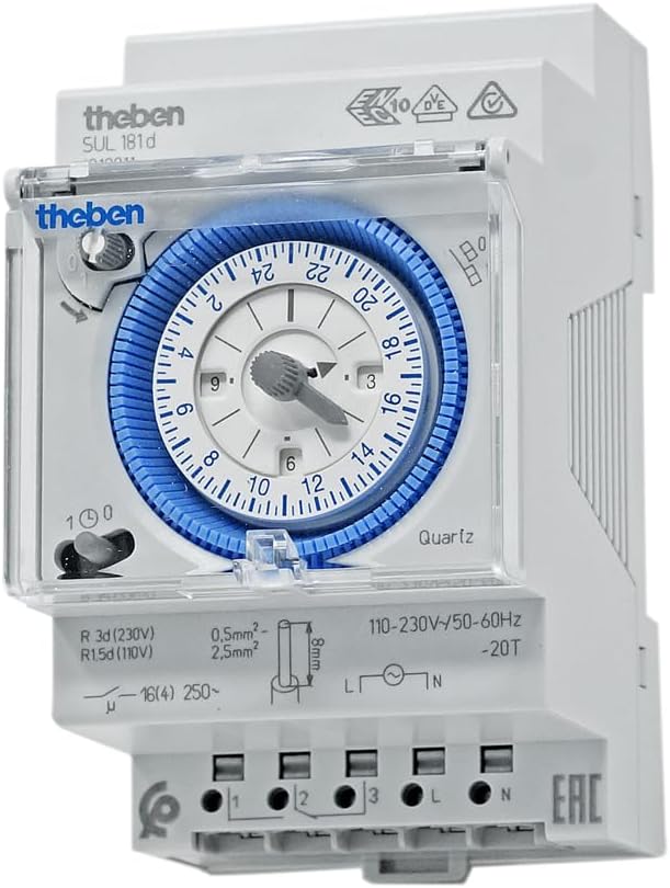 Theben 1810011 SUL 181d - analoge Zeitschaltuhr mit Tagesprogramm und 200 Stunden Gangreserve, Zeits