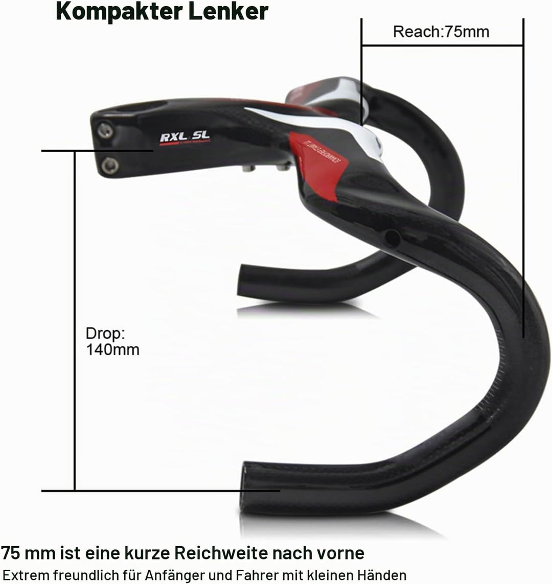 RXL SL carbon Lenker rennrad 28.6mm 3K glänzend rot integriert Fahrrad Lenker rennrad 400 * 100mm Ro