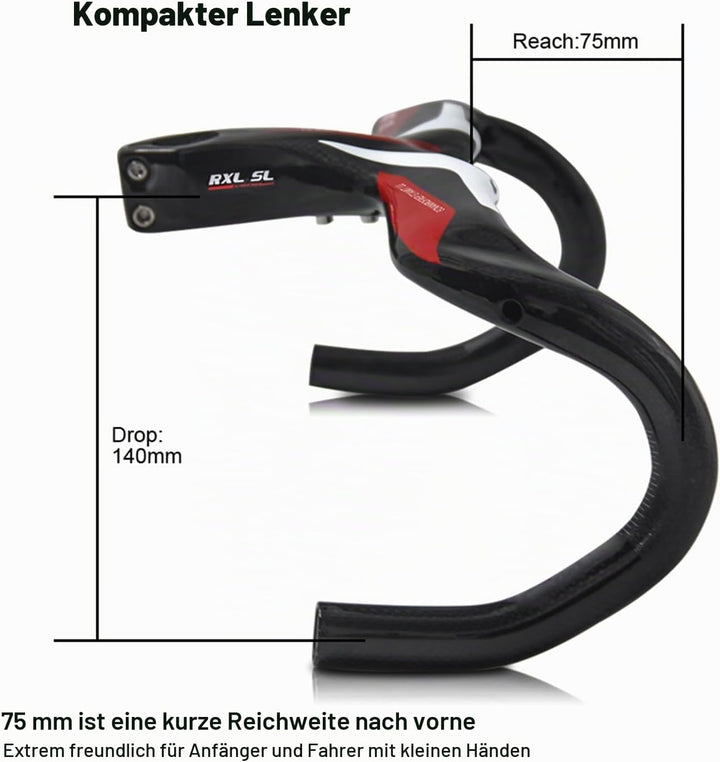 RXL SL carbon Lenker rennrad 28.6mm 3K glänzend rot integriert Fahrrad Lenker rennrad 400 * 100mm Ro